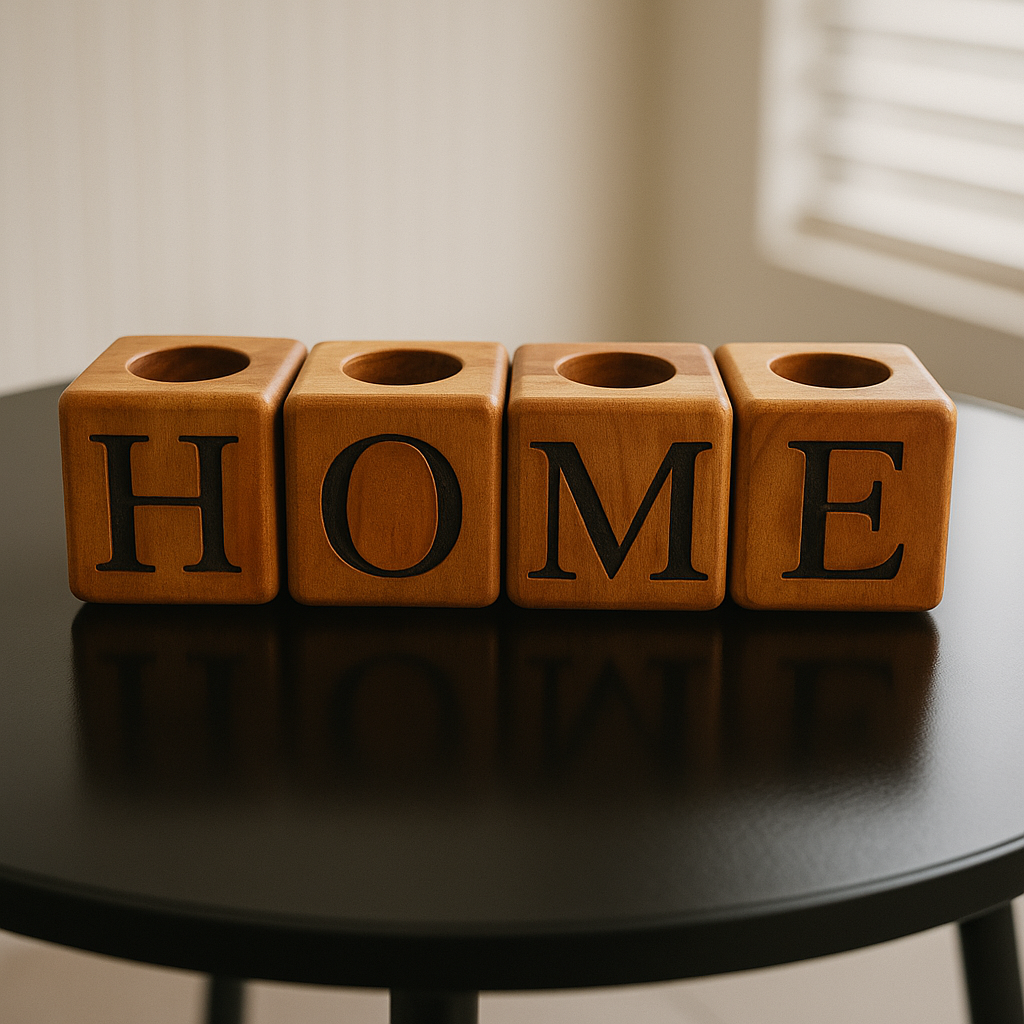 Wooden "HOME" Candle Holder Set – Handmade Decorative Tealight Holder