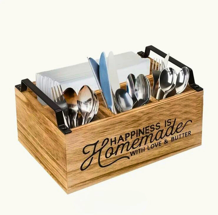 Updesign Kitchen Countertop Utensil Holder, Rustic Kitchen Utensil Caddy, Flatware Caddy and Silverware Organizer, Wood Utensil Caddy for Kitchen Countertop Organizer