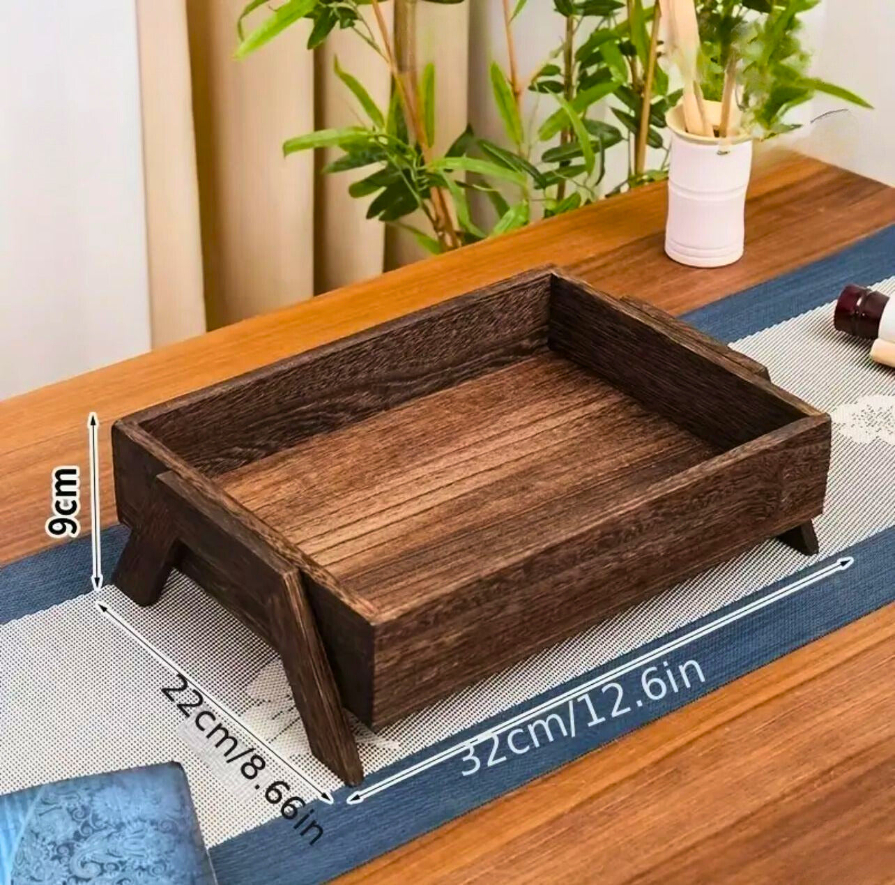 Elevated Wooden Tea Tray – Traditional Rustic Serving Tray