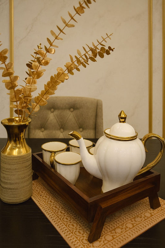 Elevated Wooden Tea Tray  – Traditional Rustic Serving Tray