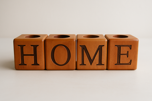Wooden "HOME" Candle Holder Set – Handmade Decorative Tealight Holder