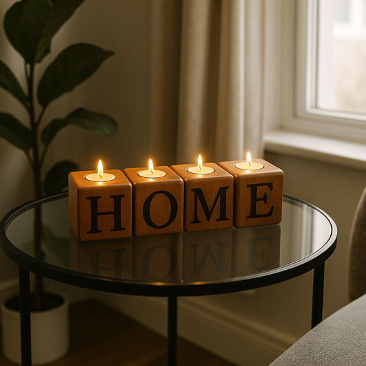 Wooden "HOME" Candle Holder Set – Handmade Decorative Tealight Holder