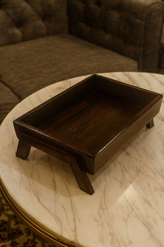 Elevated Wooden Tea Tray  – Traditional Rustic Serving Tray