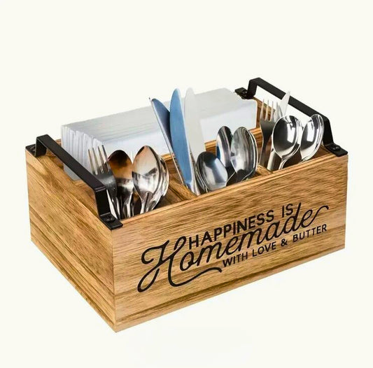 Updesign Kitchen Countertop Utensil Holder, Rustic Kitchen Utensil Caddy, Flatware Caddy and Silverware Organizer, Wood Utensil Caddy for Kitchen Countertop Organizer